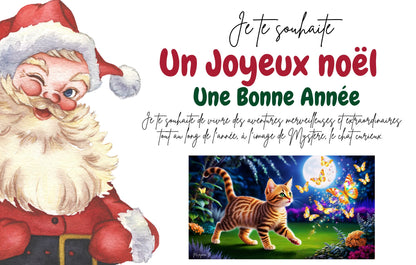 Cartes de Vœux Noël -nouvel an "  illustrations pour enfants " personnalisables MYSTERE LE CHAT