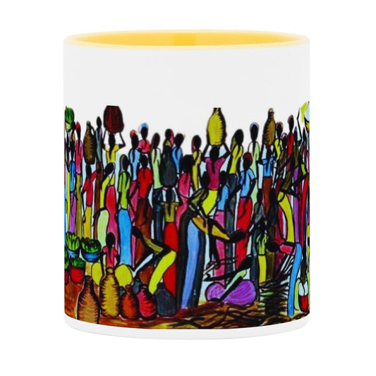 MUGS COLORÉS, SUBLIMÉS entièrement personnalisables , tableaux Africain :" LE MARCHÉ"