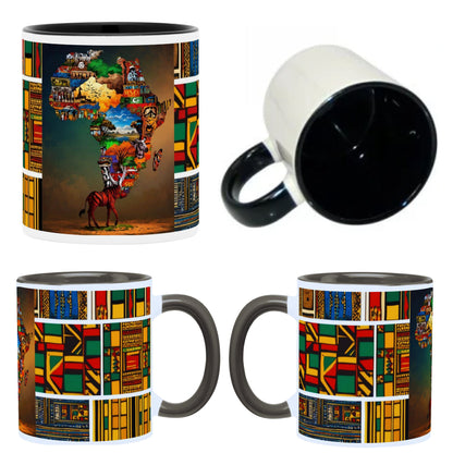 MUGS COLORÉS, SUBLIMÉS entièrement personnalisables  " LES CERFS -CARTE D'AFRIQUE"