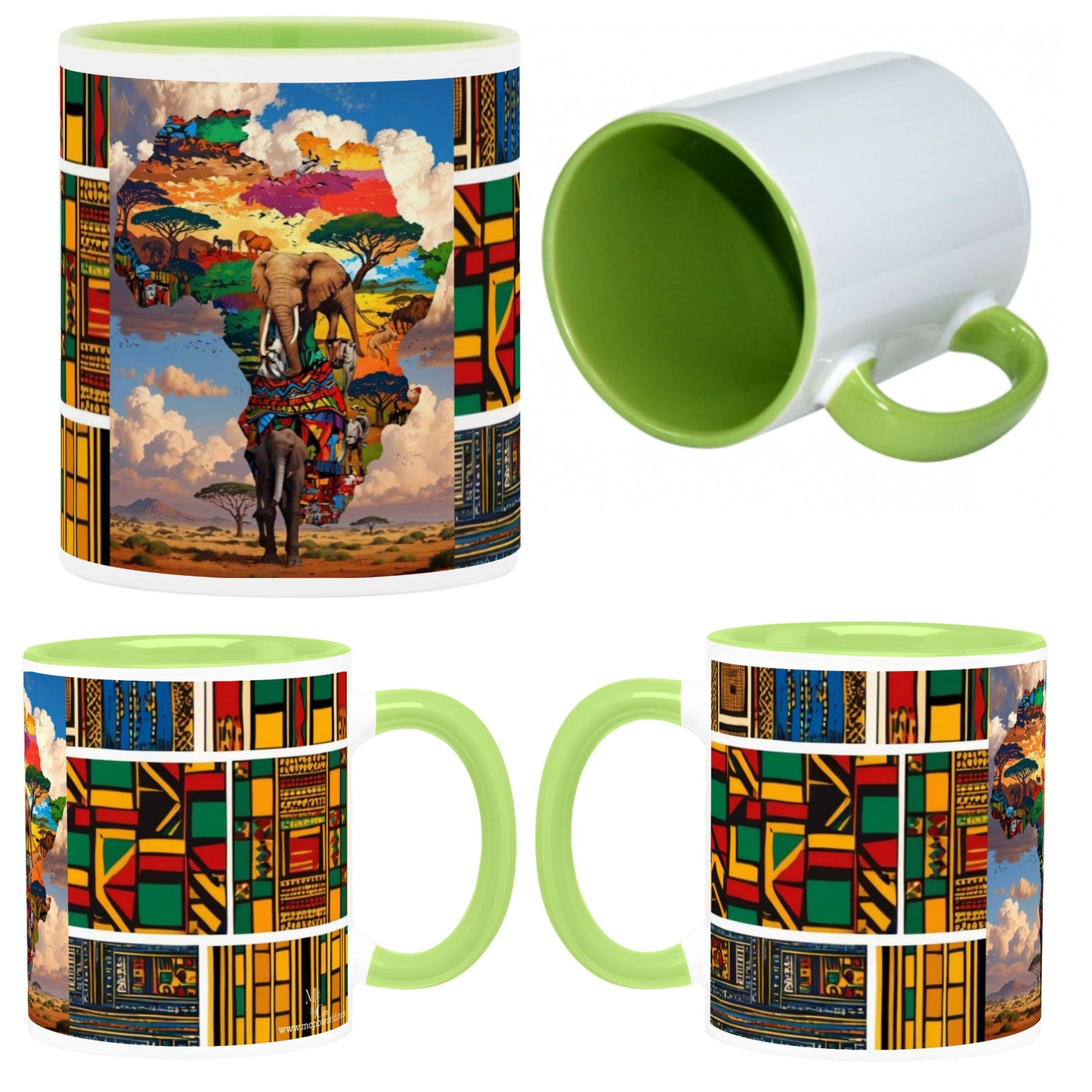 MUGS COLORÉS, SUBLIMÉS entièrement personnalisables  tableaux Africain " Les  éléphants  - carte d'Afrique"