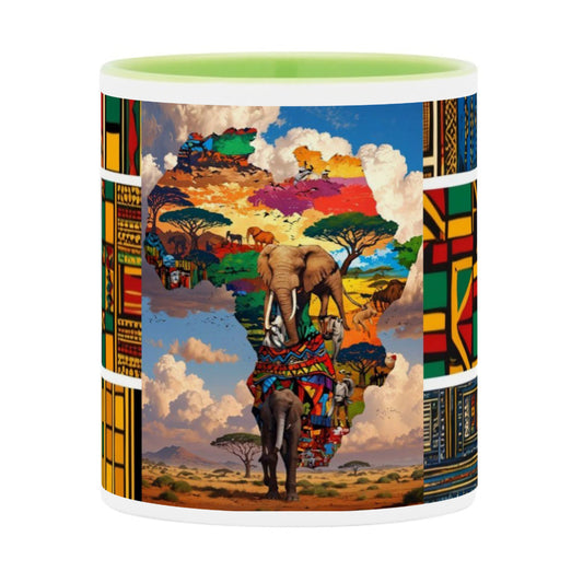 MUGS COLORÉS, SUBLIMÉS entièrement personnalisables  tableaux Africain " Les  éléphants  - carte d'Afrique"